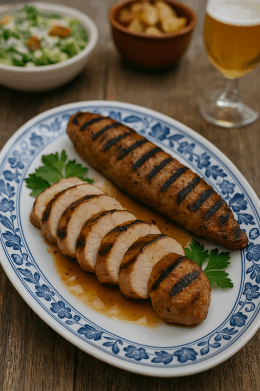 Grilled pork tenderloin served on a platter.