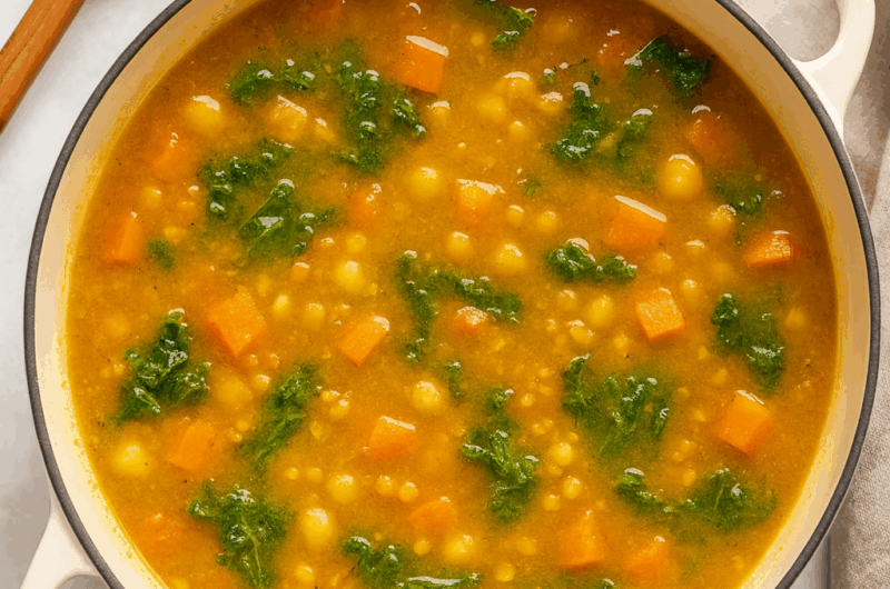Moroccan Spiced Lentil, Kale & Sweet Potato Soup