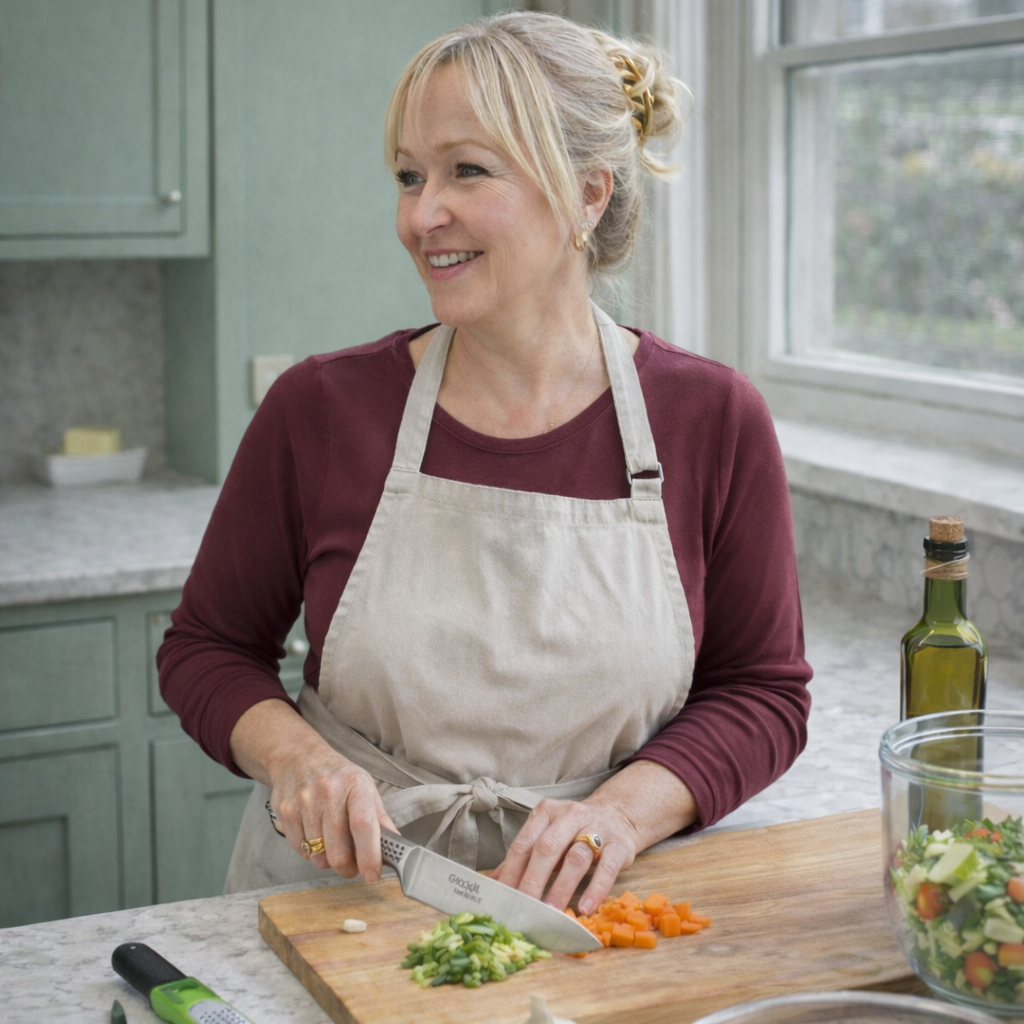 Tracy cooking in the kitchen