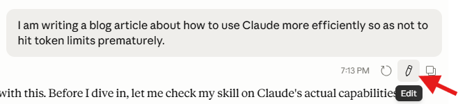 Screenshot of Claudes chat edit button