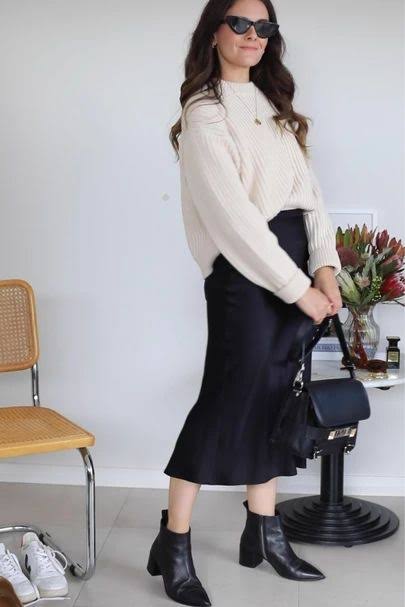 Fall 2026 Fashion Trends: Shop Your Closet First 9 black white midi skirt with sweater