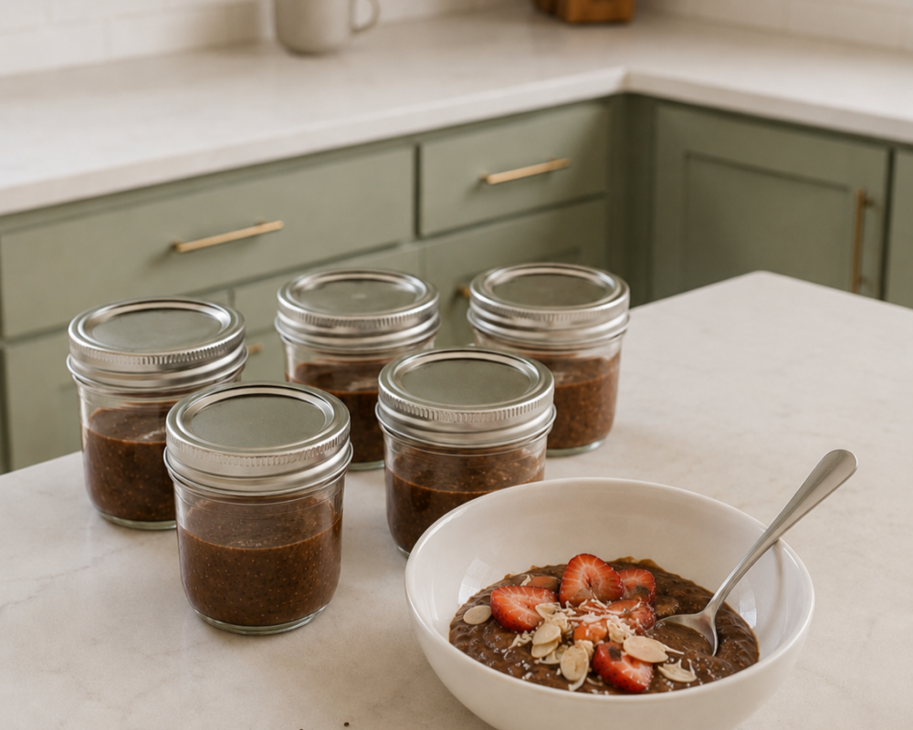 Chocolate chia seed pudding freshly prepared