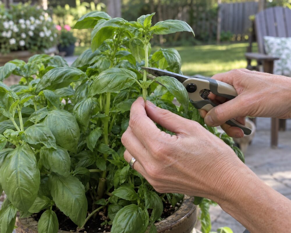 Basil plant harvesting